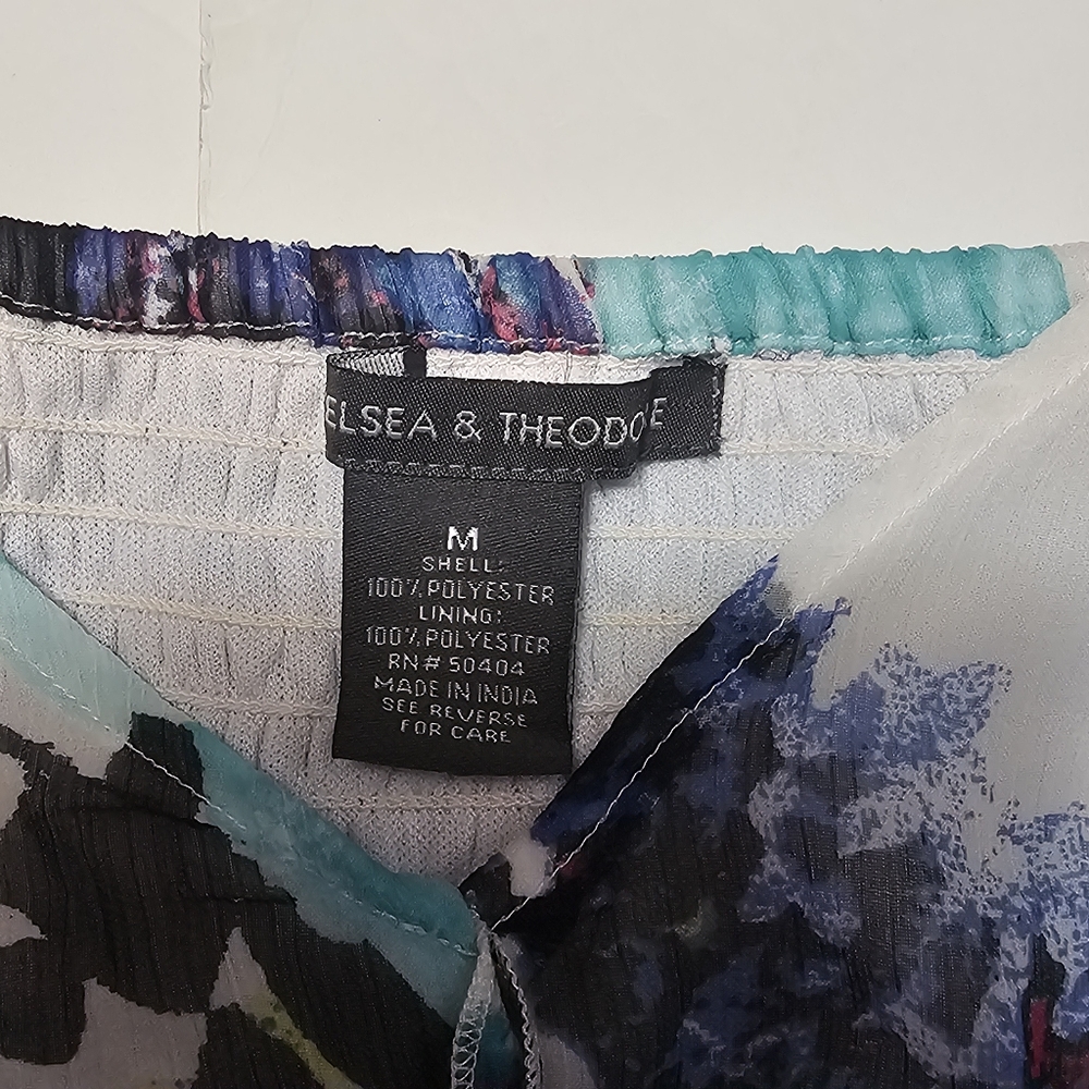 Chelsea & Theodore Floral Flowy Maxi Smocked Back Tiered Chiffon Dress Sz M - Picture 12 of 13